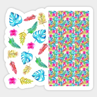 Colourful Tropical Leaves Watercolor Plants Pattern Sticker